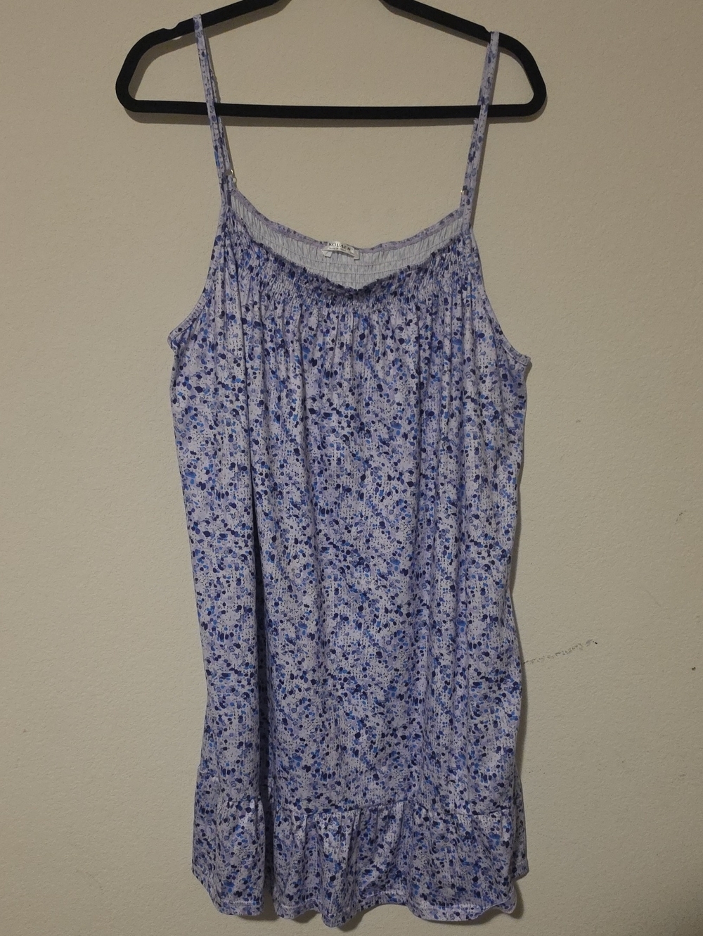 Light Blue Floral Spaghetti-Strap Nightdress with Ruffle Hem Detail